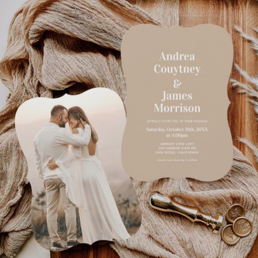 Simple Boho Beige Photo Faire-part de mariage