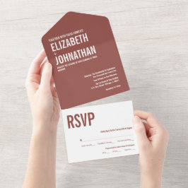 Simple Boho Dusty Roos Typography Wedding All In One Uitnodiging