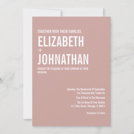 Simple Boho Dusty Roos Typography Wedding Kaart (Voorkant)