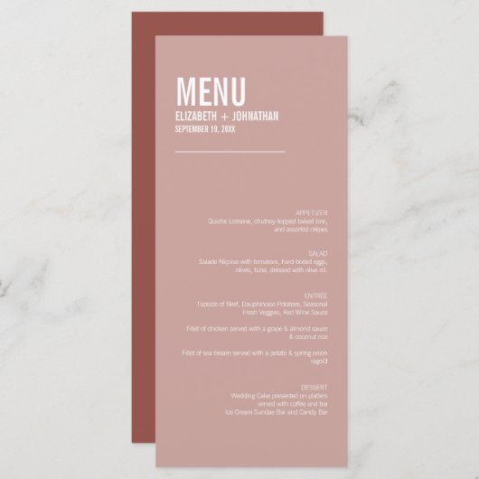 Simple Boho Dusty Roos Typography Wedding Menu (Voorkant / Achterkant)