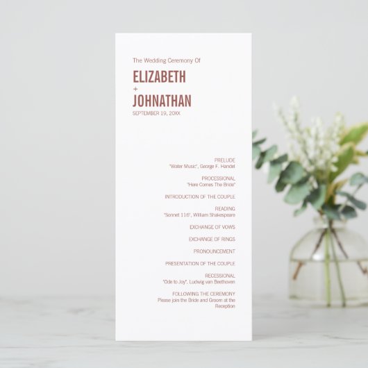Simple Boho Dusty Roos Typography Wedding Programm Programma (Staand voorkant)