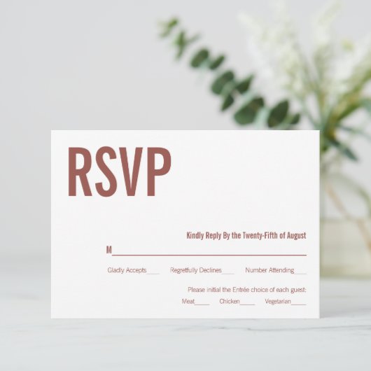 Simple Boho Dusty Roos Typography Wedding RSVP (Staand voorkant)