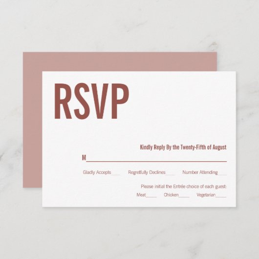 Simple Boho Dusty Roos Typography Wedding RSVP (Voorkant / Achterkant)
