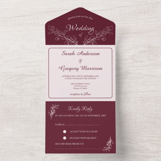 Simple Boho Floral tout en un mariage Invitation (À l'intérieur)