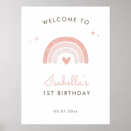 Simple Boho Rainbow 1st Birthday Affiche de bienve (Devant)