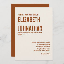 Simple Boho Terracotta Typography Wedding Invitati Kaart