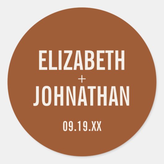 Simple Boho Terracotta Typography Wedding Ronde Sticker (Voorkant)