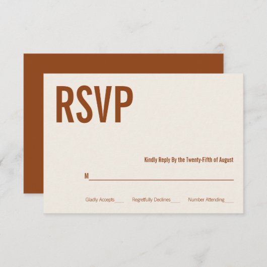 Simple Boho Terracotta Typography Wedding RSVP (Voorkant / Achterkant)