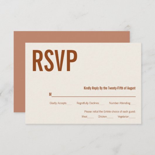 Simple Boho Terracotta Typography Wedding RSVP (Voorkant / Achterkant)