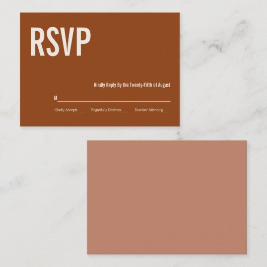 Simple Boho Terracotta Typography Wedding RSVP Informatiekaartje (Voorkant / Achterkant)
