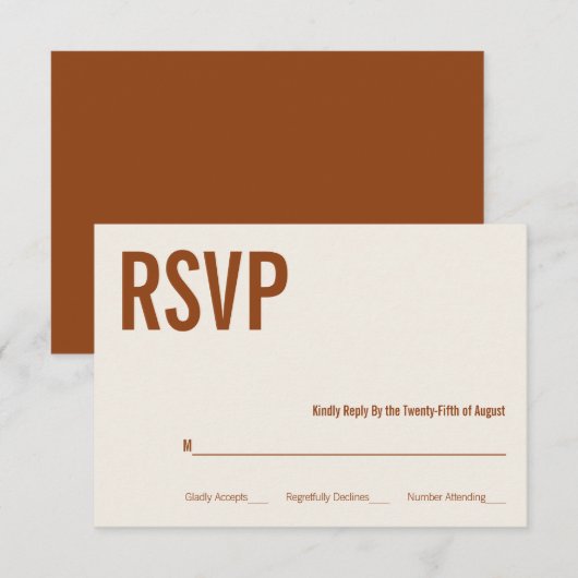 Simple Boho Terracotta Typography Wedding RSVP Kaartje (Voorkant / Achterkant)