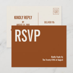 Simple Boho Terracotta Typography Wedding RSVP Uitnodiging Briefkaart