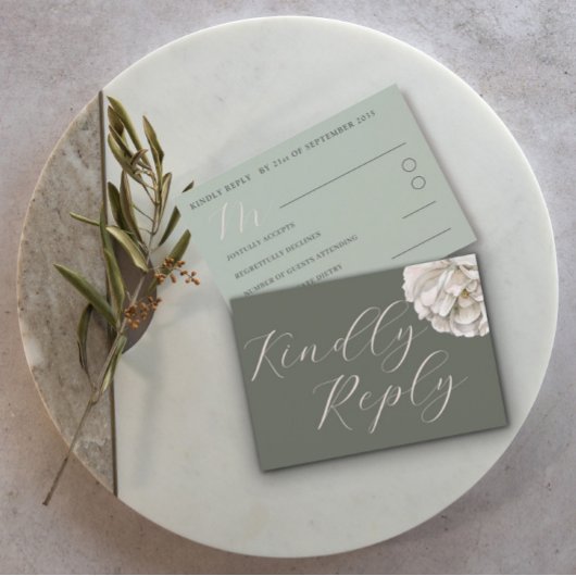 Simple Boho Tropical Sage Vert Floral RSVP