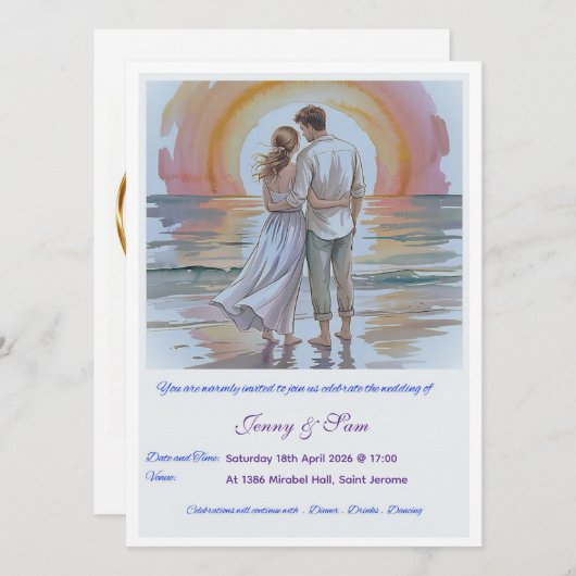 Simple Boho Wedding Invitation Card (Devant / Derrière)