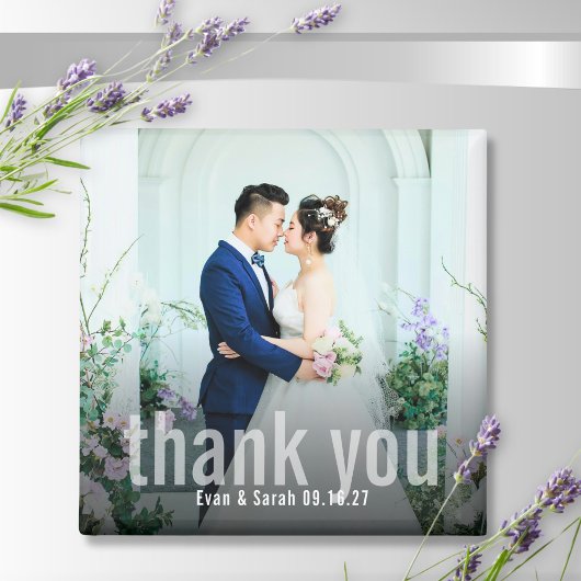 Simple Bold Moderne Merci Mariage Magnet photo
