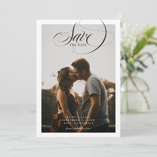 Simple Border Elegant Script Two Photo Save The Date (Staand voorkant)