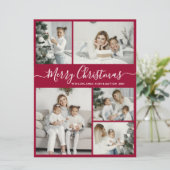 Simple Bordo White 5 Photo Collage Kerstmis Feestdagenkaart (Staand voorkant)