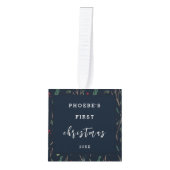 Simple Botanical Baby's Eerste Kerstfoto Kubus Ornament (Voorkant)