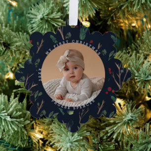 Simple Botanical Baby's Eerste Kerstfoto Ornament Kaart