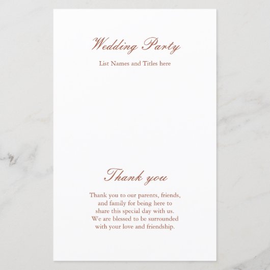 Simple Botanical Wedding Ceremony Program (Achterkant)