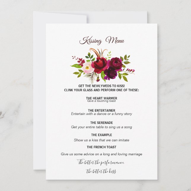 Simple Bourgogne Floral Kissing Menu (Devant)