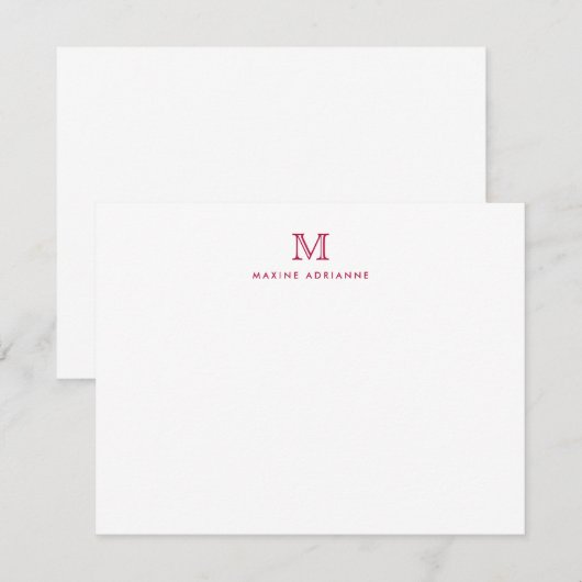 Simple Bourgogne moderne Monogramme Carte de note  (Devant / Derrière)