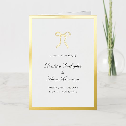 Simple Bow Classic Wedding Foil Program Folie Wenskaart (Voorkant)