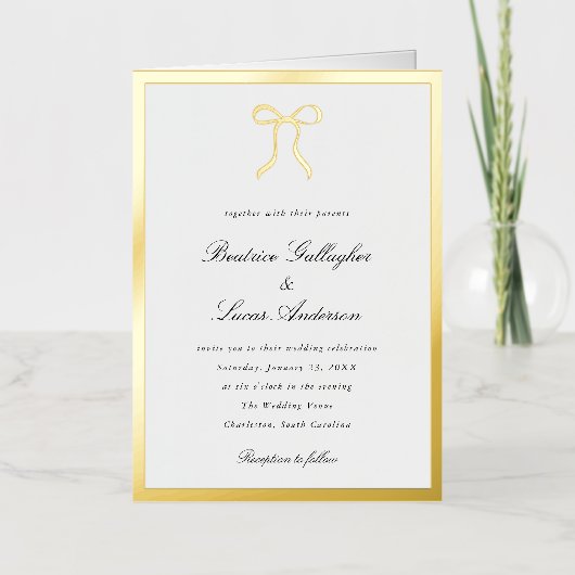 Simple Bow Classic Wedding Invitation Folie Wenskaart (Voorkant)