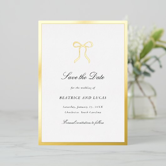 Simple Bow Classic Wedding Save the Date Folie Uitnodiging (Staand Voorkant)