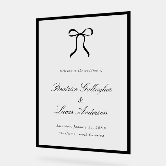 Simple Bow Classic Wedding Welcome Sign (Angle)