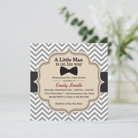 Simple Bow Stropdas Little Man Chevron Baby shower Kaart (Staand voorkant)