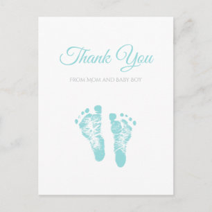 Simple Boy Baby shower Dank u Blauwe Voetafdrukken Briefkaart