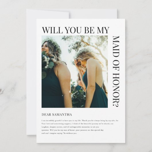 Simple Bridesmaid Proposal Photo Card  Kaart (Voorkant)