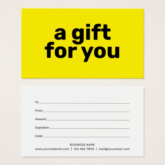 Simple Bright Jaune Gras Moderne Certificat Cadeau (Devant & derrière)