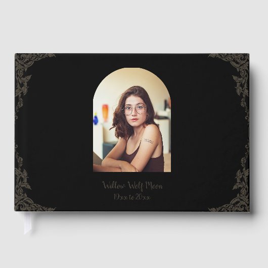 Simple Brown and Black Pagan Funeral Gastenboek (Voorkant)