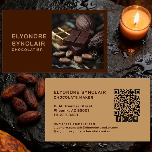 Simple Brown Chocolate Maker Photo Social QR Code Visitekaartje