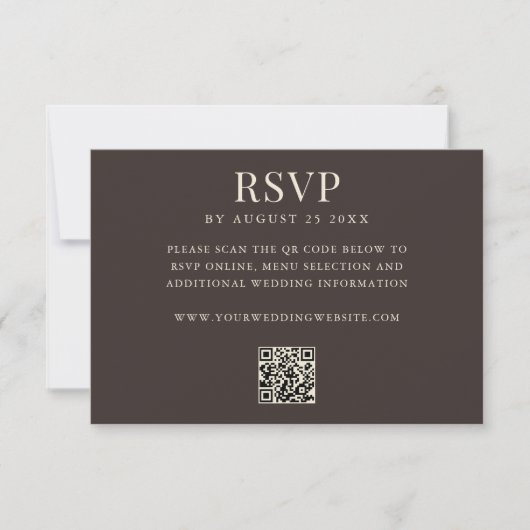 Simple Brown Modern QR Code Wedding RSVP Kaartje (Voorkant)
