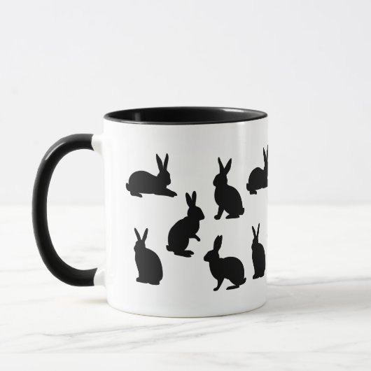 Simple Bunny Pattern In Black With Custom Monogram Mok (Links)