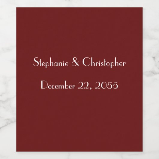 Simple Burgundy and White Wedding Favor Wijn Etiket (Enkel label)