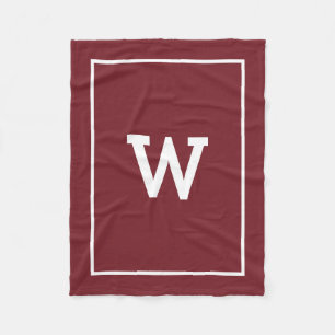 Simple Burgundy Red Initiaal Monogram Fleece Deken