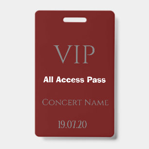 Simple Burgundy VIP All Access Pass Concert Badge