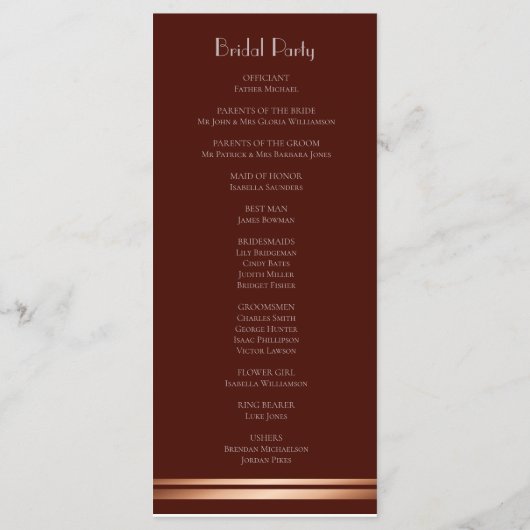 Simple Burgundy Wedding Program Programma (Achterkant)