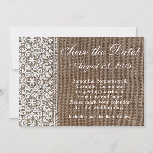 Simple Burlap et dentelle Save the Date (Devant)
