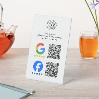 Simple Business Google & Facebook Reviews QR Code Reclamebord Met Voetstuk