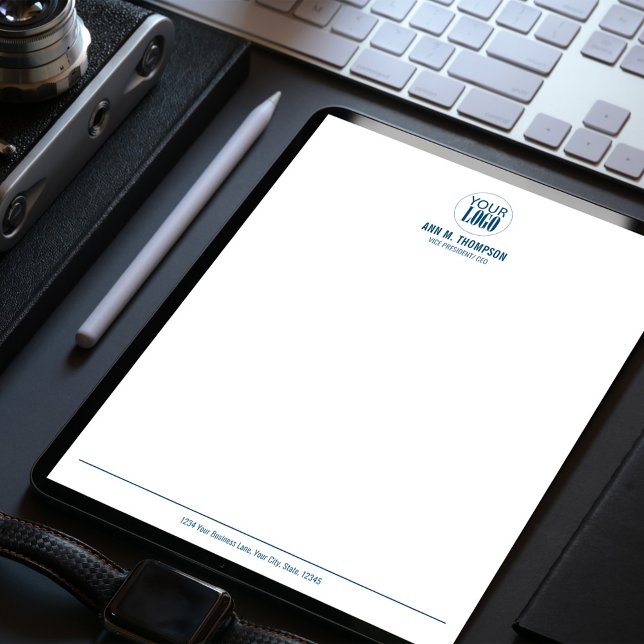 Simple Business Logo Professional Blue Briefhoofd (Business logo custom letterhead stationery.)