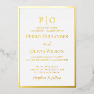 Simple cadre de feuille d'or mariage invitation