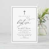 simple cadre noir et blanc invitation baptême (Debout devant)