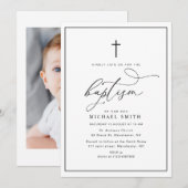 simple cadre noir et blanc invitation baptême (Devant / Derrière)