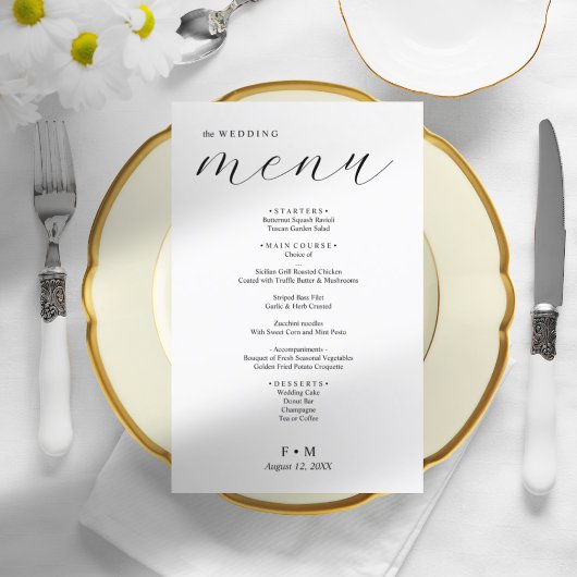 Simple calligraphie élégant menu de mariage