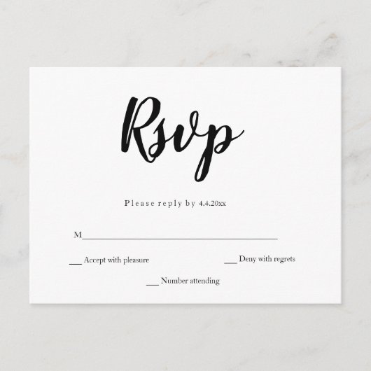 Simple calligraphie mariage carte postale rsvp (Devant)
